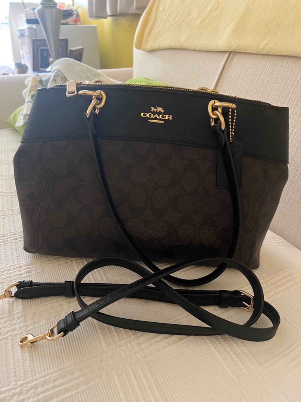 Coach Brown Signature Satchel with Black Leather Trim - Picture 5 of 5